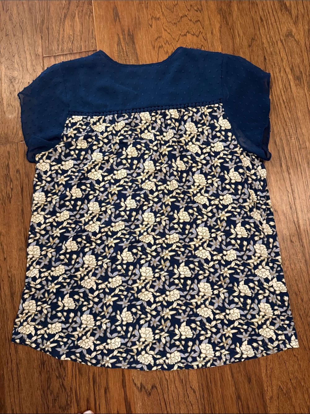 Daniel Rainn Navy and White Floral Dot Yoke Blouse - Picture 2 of 5